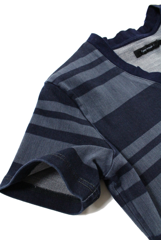 laser V-neck S/ST-shirt[indigo multi border]