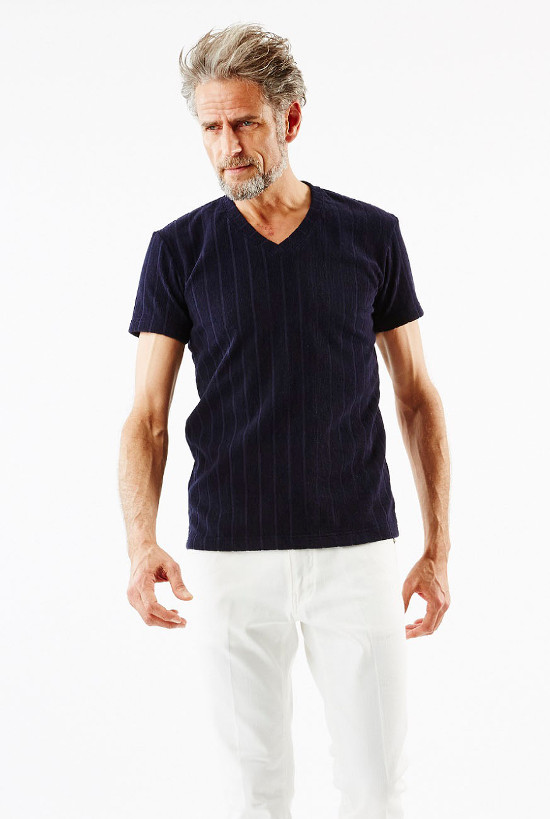 【 LEON7月号掲載 】IMABARI towel v neck [shadow stripe]