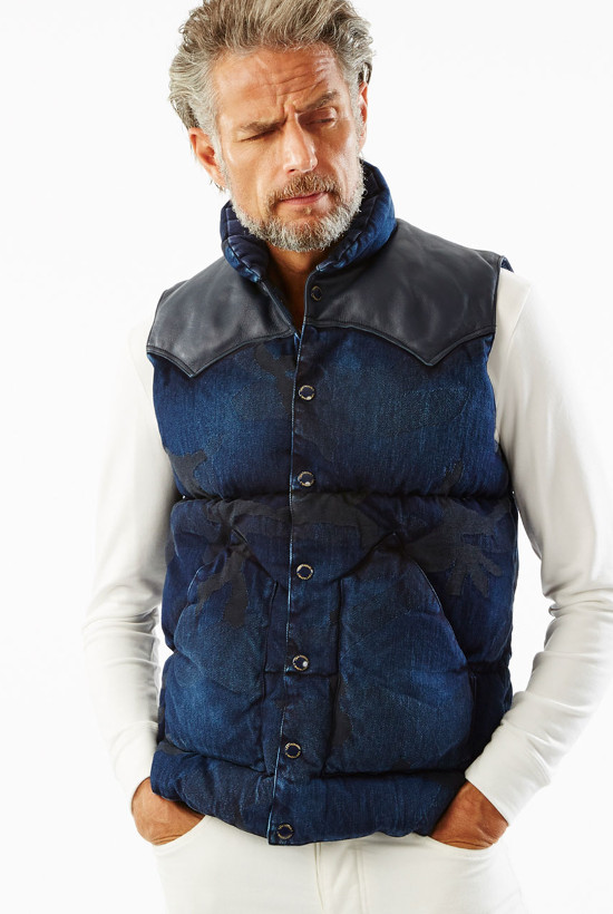 113 CHRISTY VEST – Denim Down Vest  “ camo indigo used ”