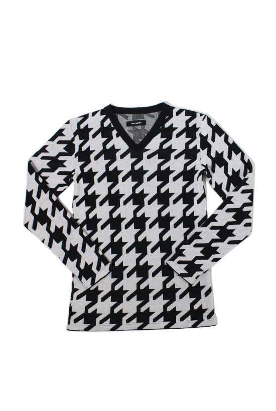 BIG HOUNDSTOOTH L/S V-NECK – giza cotton – Flagship store limited