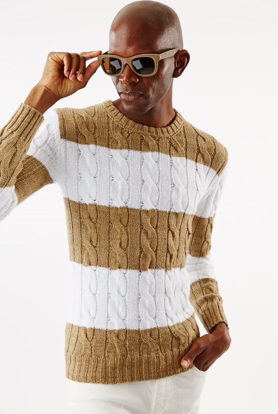 BIG BORDER CREW NECK– CABLE COTTON –