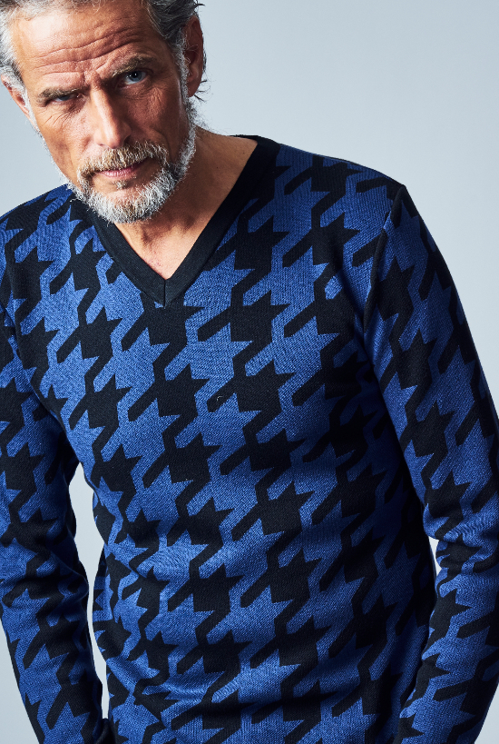 BIG HOUNDSTOOTH L/S V-NECK – GIZA COTTON – Flagship store limited