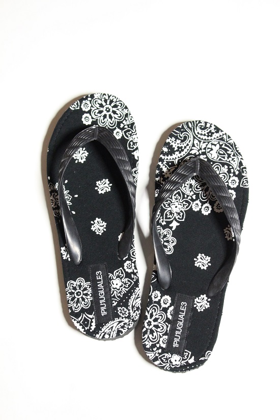 1piu1uguale3 genbei “fabric beach sandal”-black bandana patch sweat