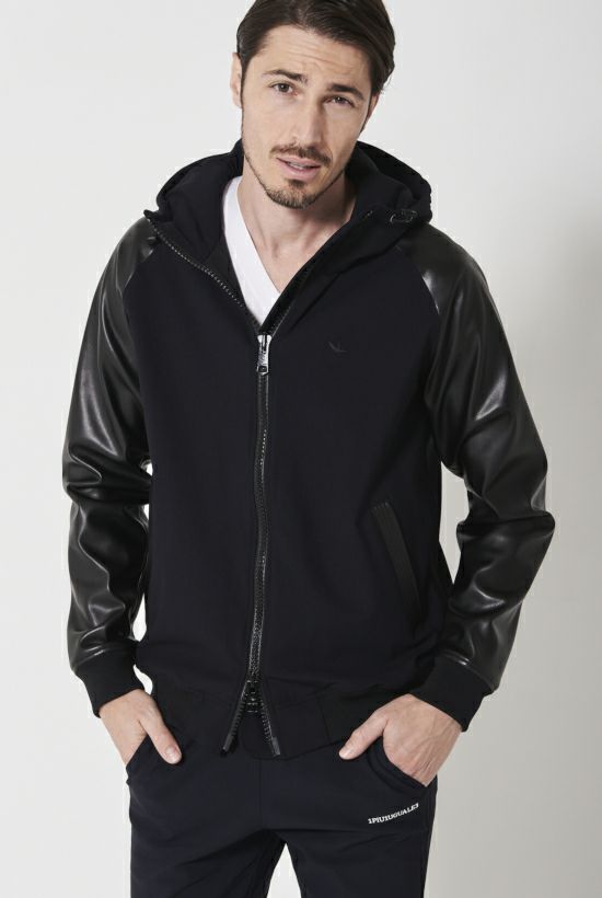 COMBINATION LEATHER HOODIE